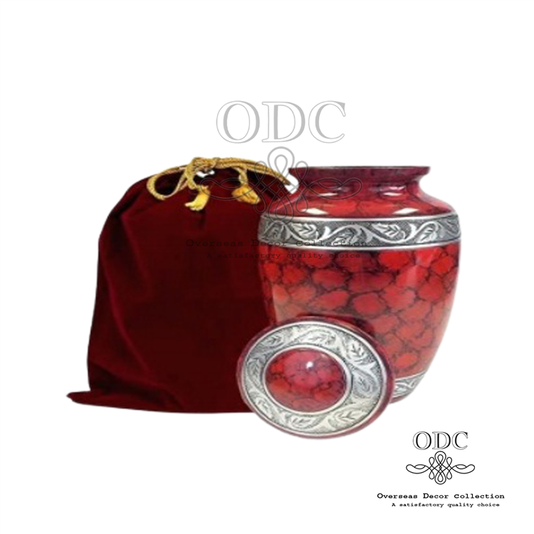 Aluminum Red Fire With Silver Bands  Cremation urn