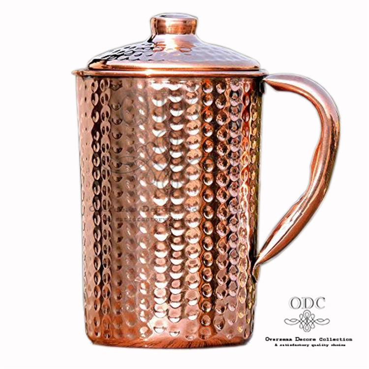 Shiny Polished Hammered Pure Copper Pitcher/Jug   