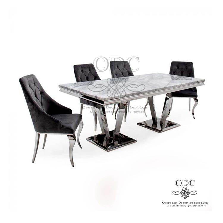 Steel Frame Glass Top Dining Table With 6 Chairs