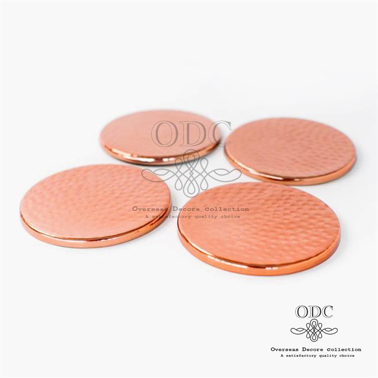 Shiny Hammered 100% Pure Copper Coasters Set of 4