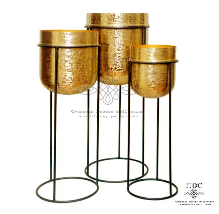 Gold Aluminum Round Pots/Planters set of three