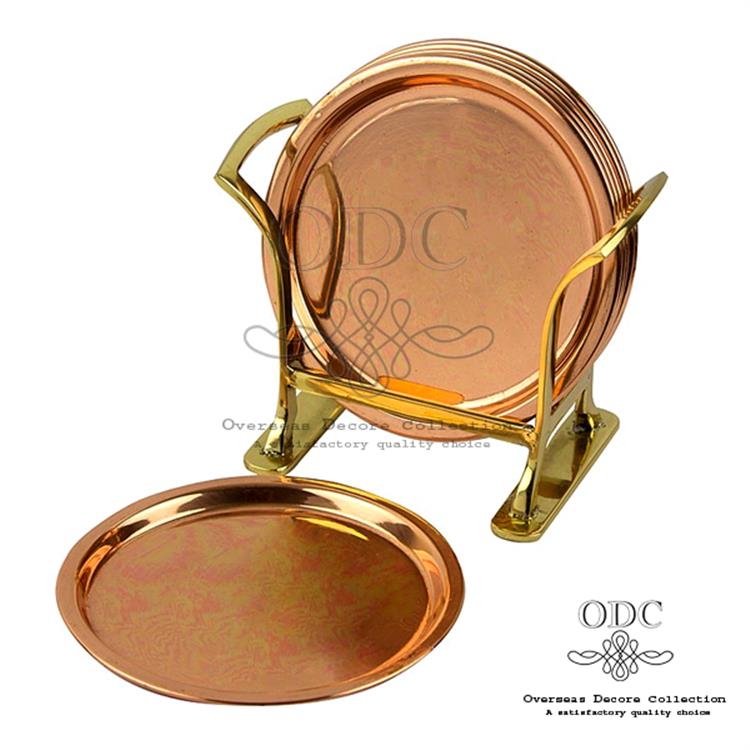 Shiny Brass Holder 100% Copper Set of 4  Coasters