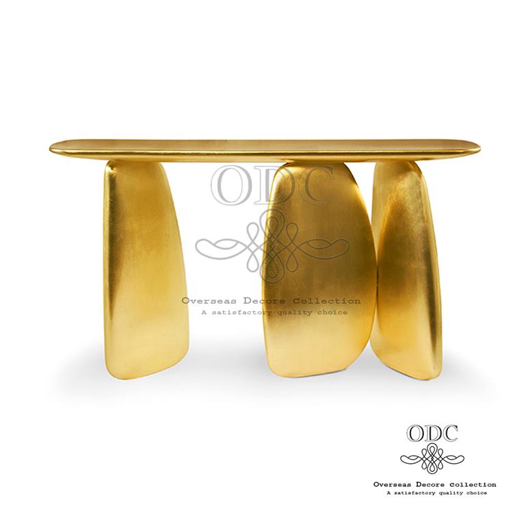 Aluminum Row Design Shiny Gold Console Table